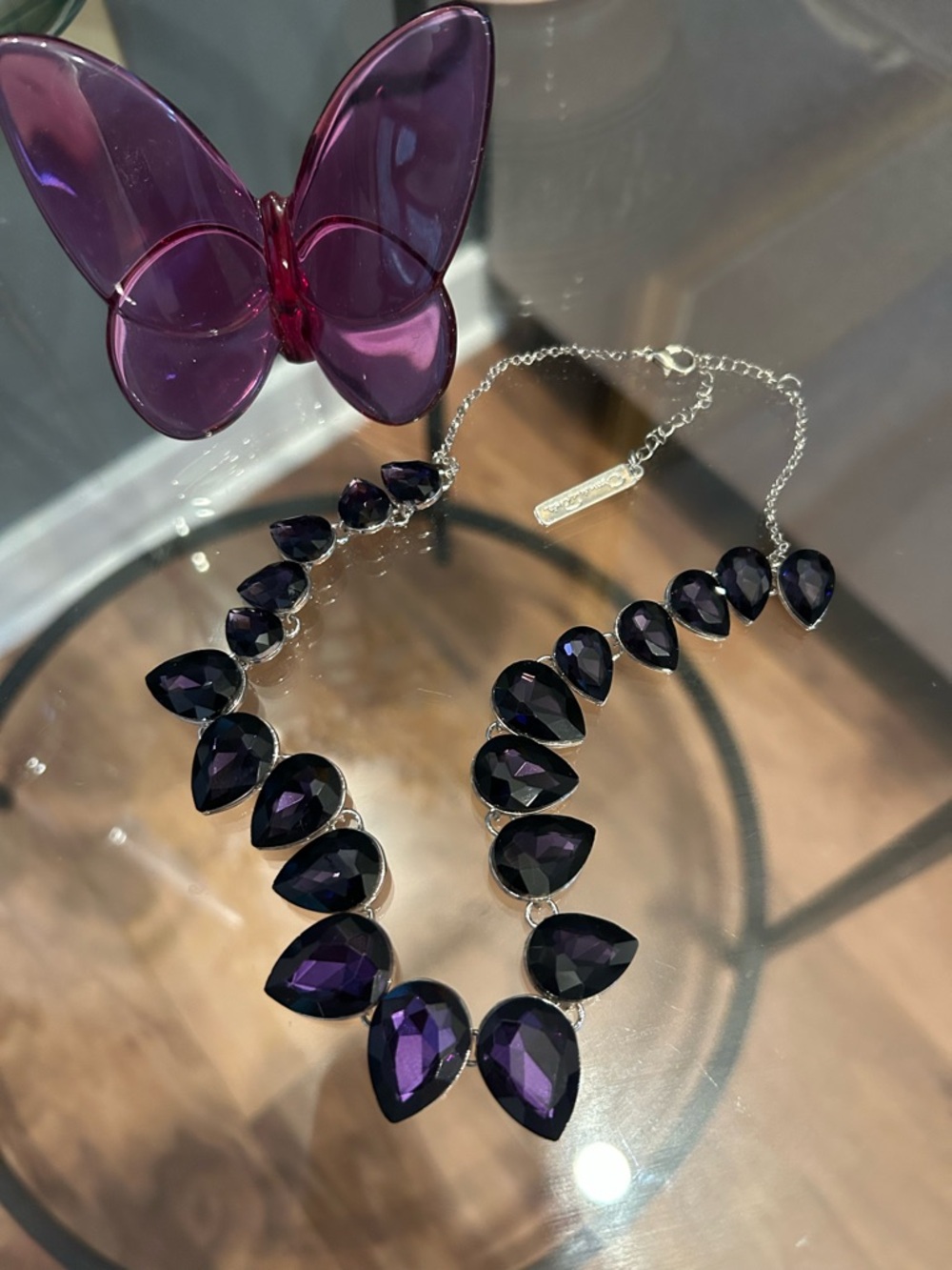 Oscar De La Renta Crystal Teardrop Purple Statement Necklace